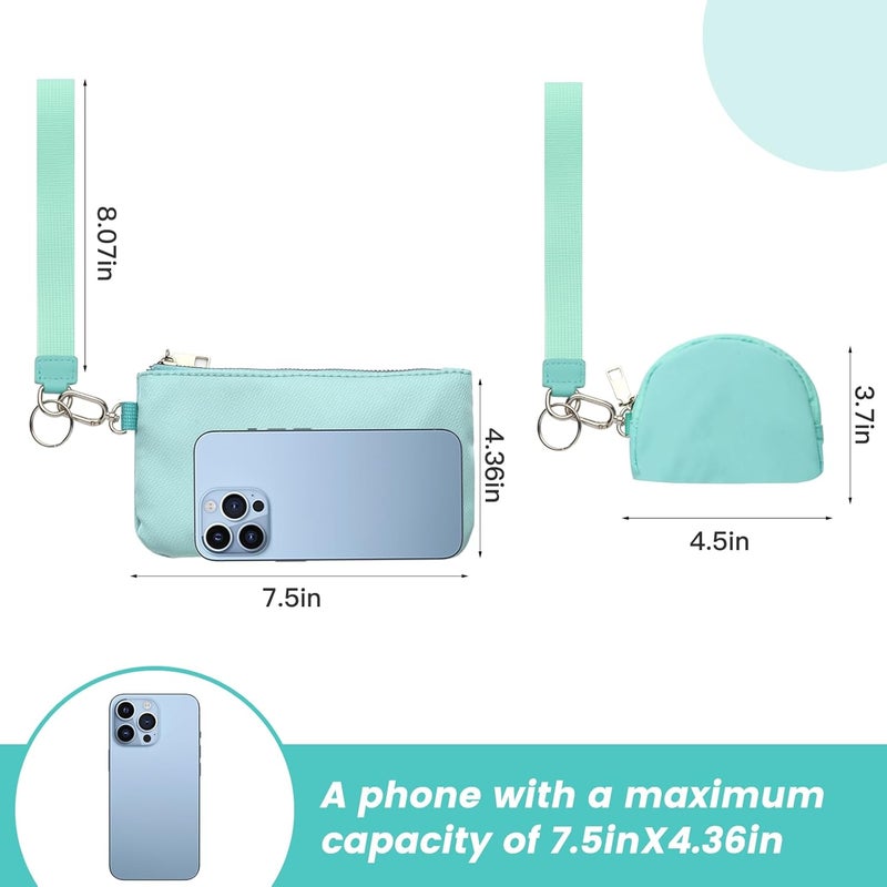 EKOLE Store Mini Zip Around Wristlet Keychain Wallet for Women Detachable Dual Pouch Wristlet Portable Phone Coin Purse Coin Pocket (Light Blue+Dark Blue) - Image 3